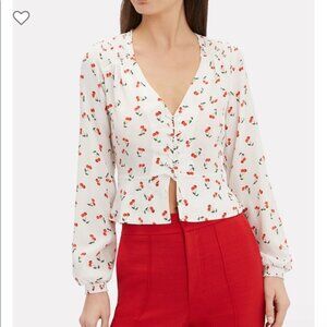 INTERMIX Sienna Cherry Print Tie Front Top Size 4